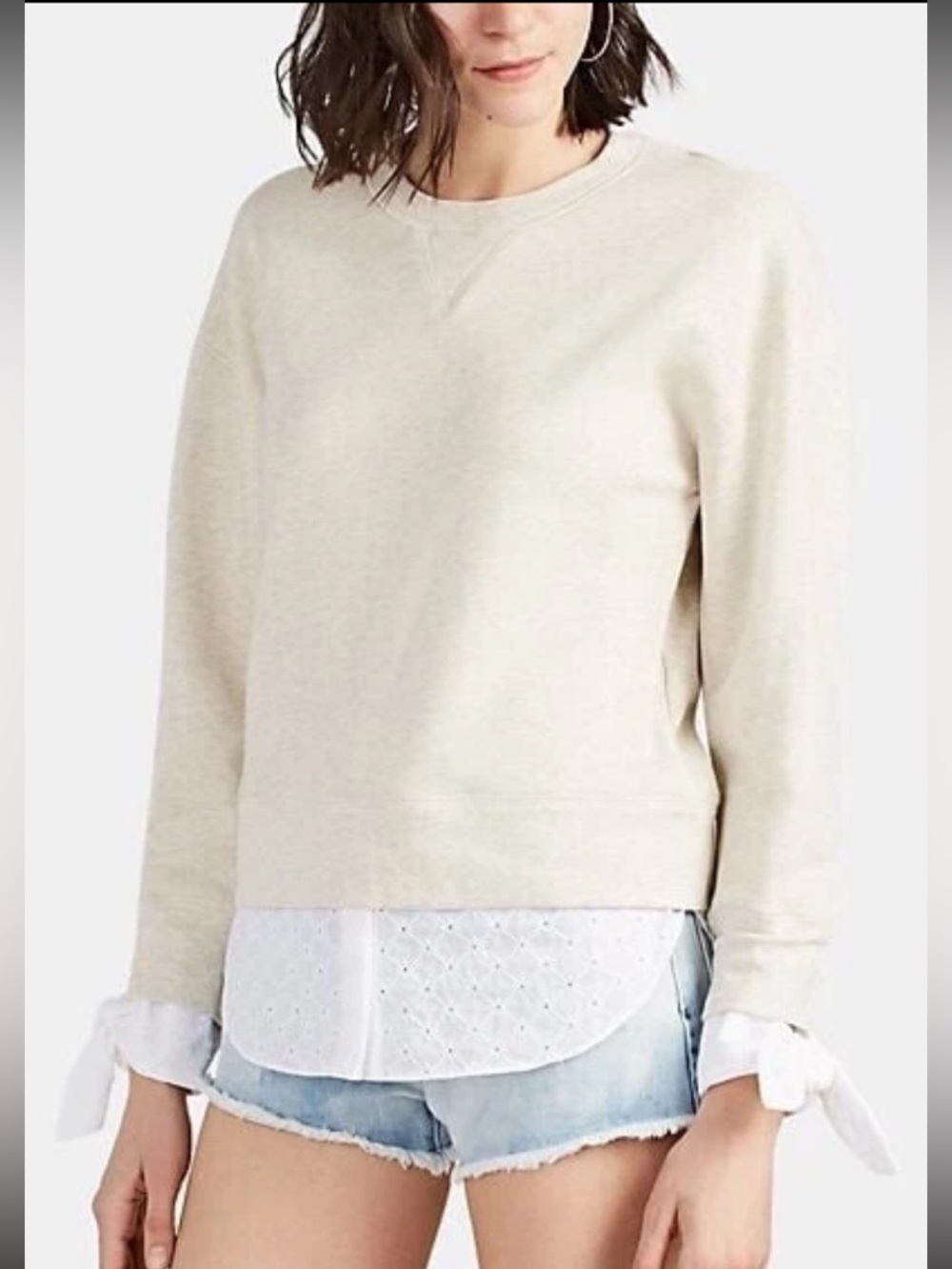 DEREK LAM DENIM Cropped Sweatshirt Ivory Cotton Minimalist Modern | Small